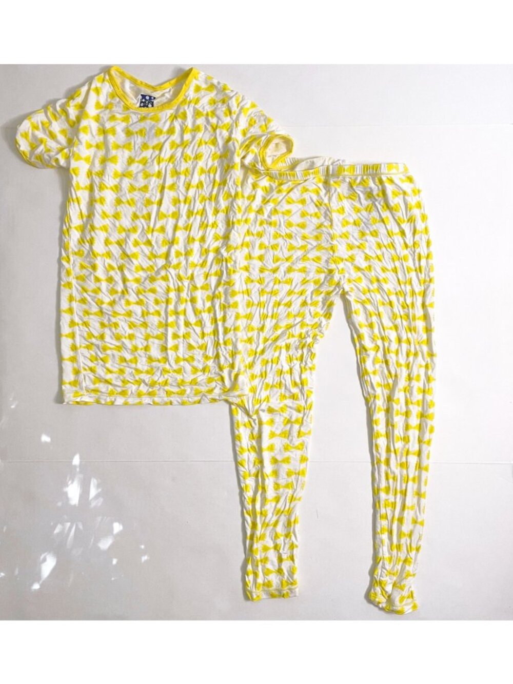 Kickee Pants Yellow Bowtie Pasta Pajamas, Size 14